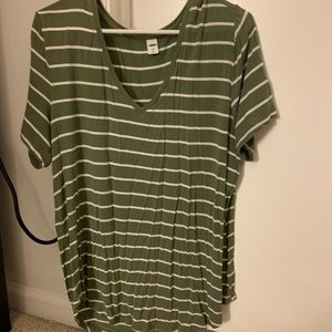 Green and white stripped luxe v-neck shirt
